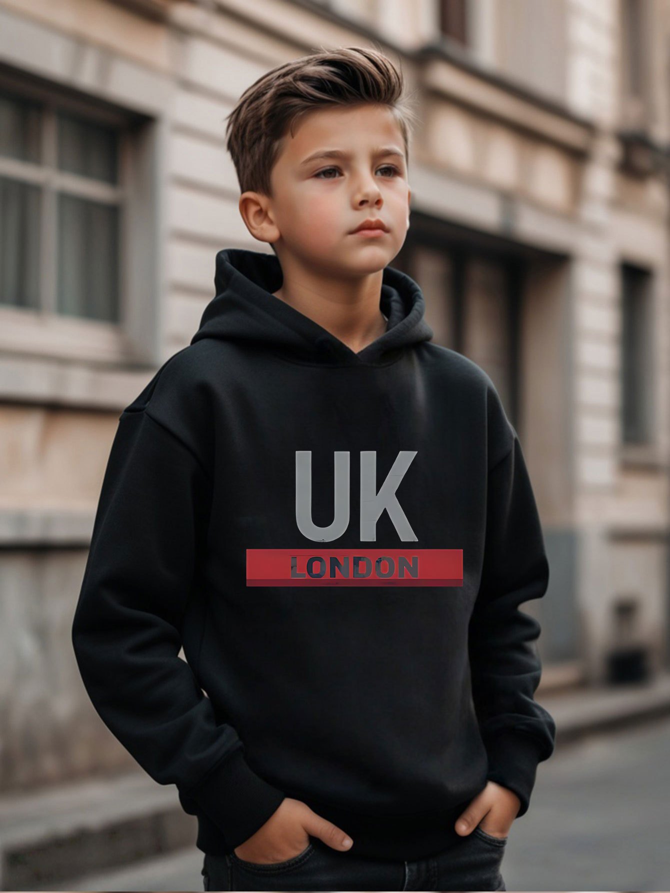 UK London Printed Hoodie Boys' - Street Fashion London ulasan dan harga