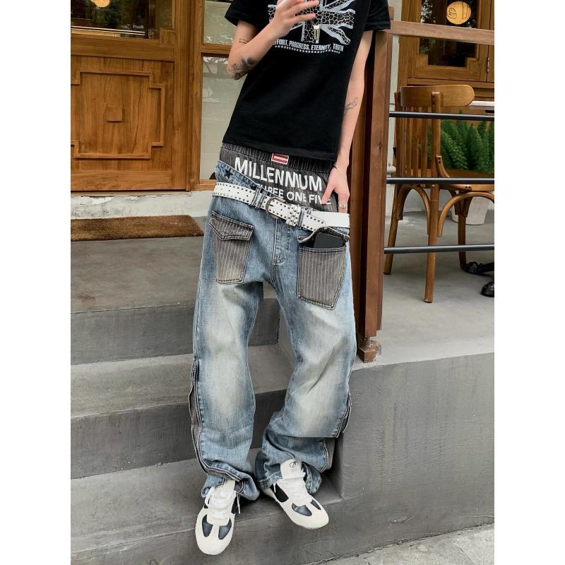 Men's Patchwork Design Jeans 9 - Street Fashion England ulasan dan harga