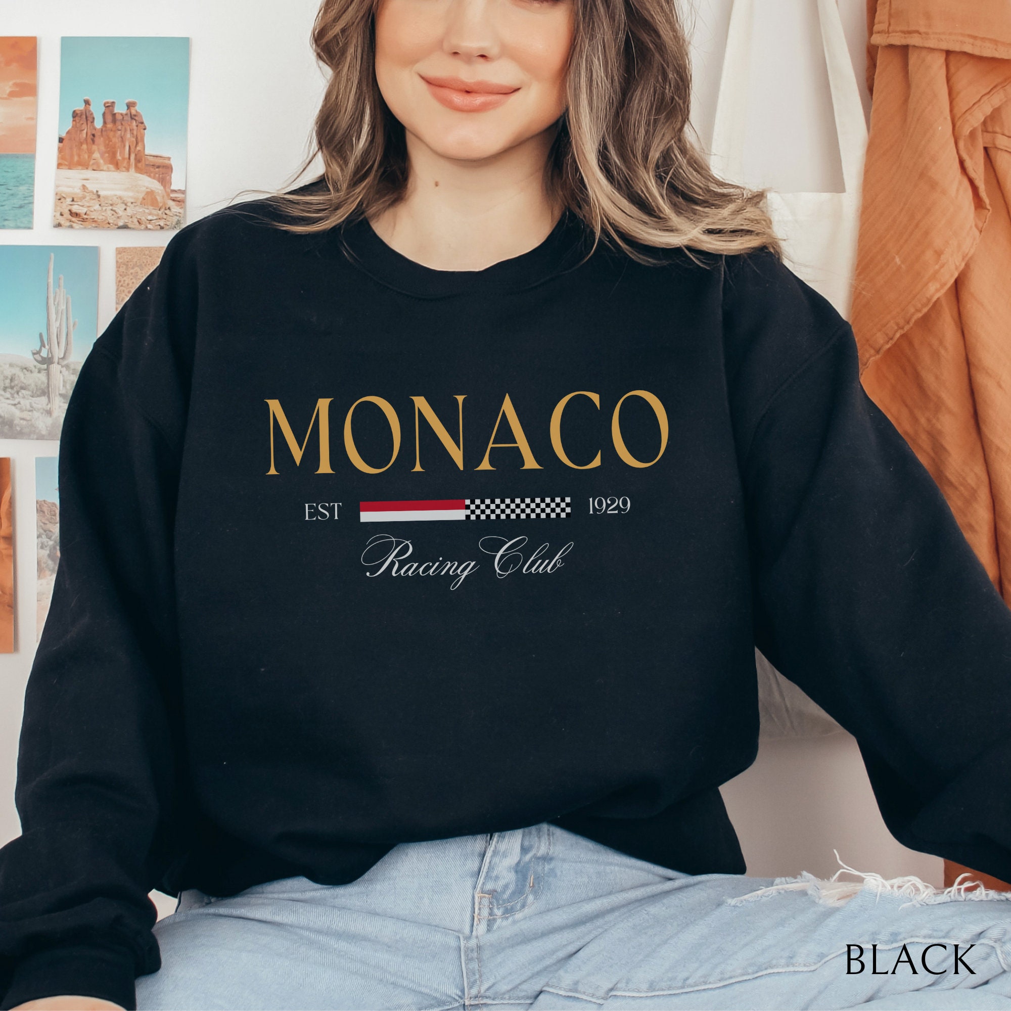 Women's MONACO Print Sweatshir - Street Fashion Monaco ulasan dan harga
