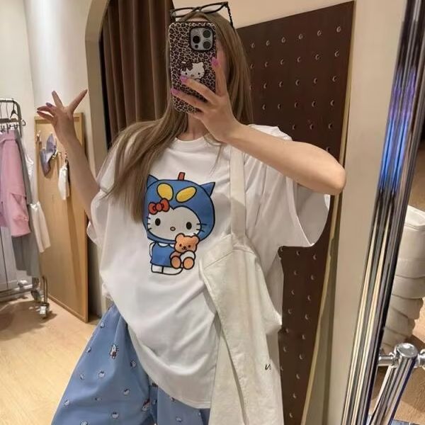 Short Sleeved Hello Kitty Prin - Street Fashion Jersey ulasan dan harga