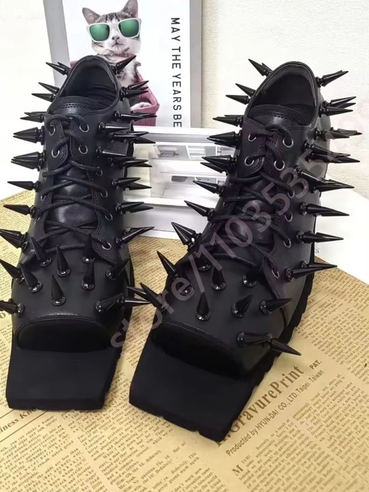 Women's Black Leather Hog Toe  - Street Fashion Y2K ulasan dan harga