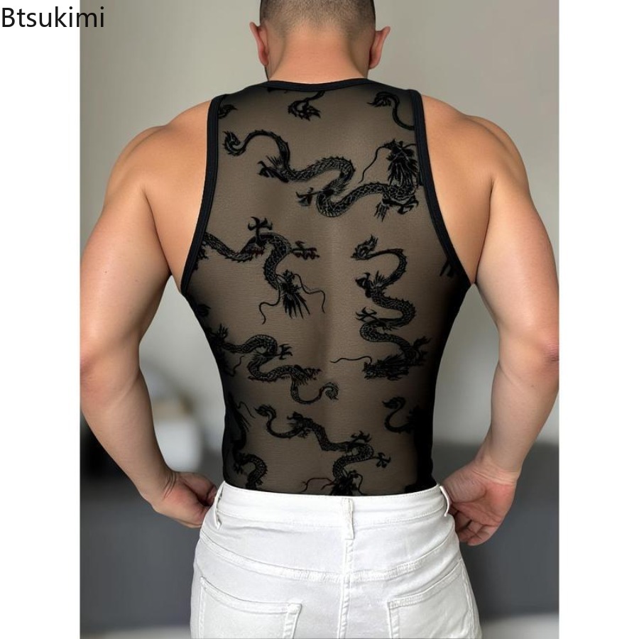 Sexy Lace Tank Tops Men Transp - Street Fashion Outfit For Men ulasan dan harga