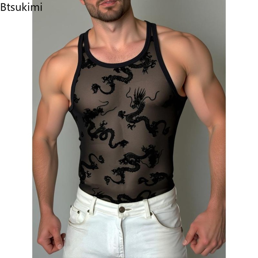 Sexy Lace Tank Tops Men Transp - Street Fashion Outfit For Men ulasan dan harga