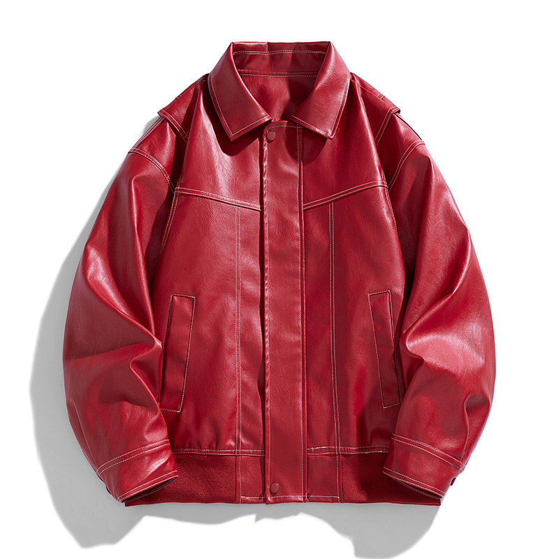 American Retro PU Leather Red  - Street Fashion Couple ulasan dan harga
