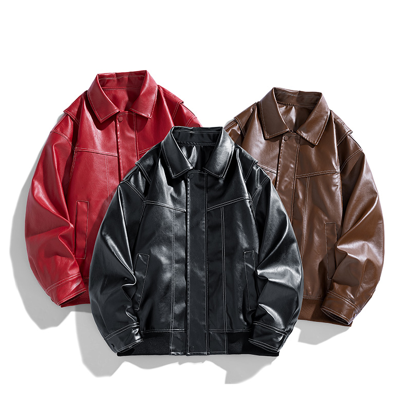 American Retro PU Leather Red  - Street Fashion Couple ulasan dan harga