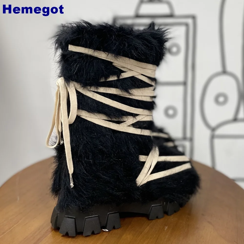 Women Black Furry Mid Calf Pla - Street Fashion Y2K ulasan dan harga